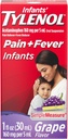 Dojenčkov Tylenol peroralna suspenzija Tekoča medicina z acetataminofenom, Baby Fever Reducer & Pain Reliever za manjše bolečine in bolečine, boleče grlo, glavobol in zobobol, grozdni okus, 1 fl. Oz