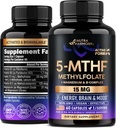 NUTRAHARMONY L metilfolat 15 mg - 5-MTHF metilfolat dodatek Plus metil B12, vitamini B2 & B6, magnezij - izdelan v ZDA, 60 kapsul za 2 meseca