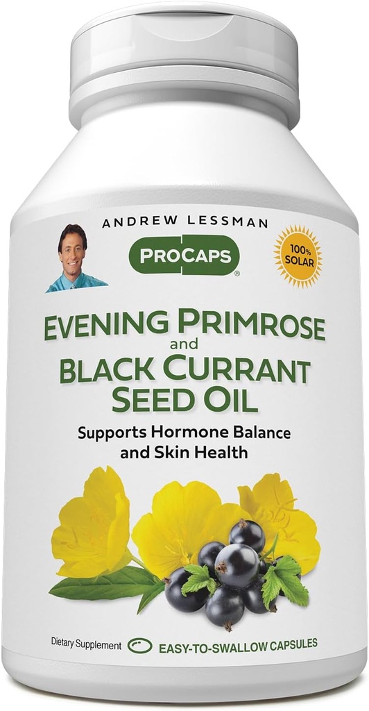 ANDREW LESSMAN Evening Primrose and Black Currant Seed Oil 60 Mehkužci - Pomirja fizično nelagodje in razpoloženja Swings Zaradi menstrualnega cikla, z gama-linolensko, Omega-6 maščobne kisline, brez dodatkov
