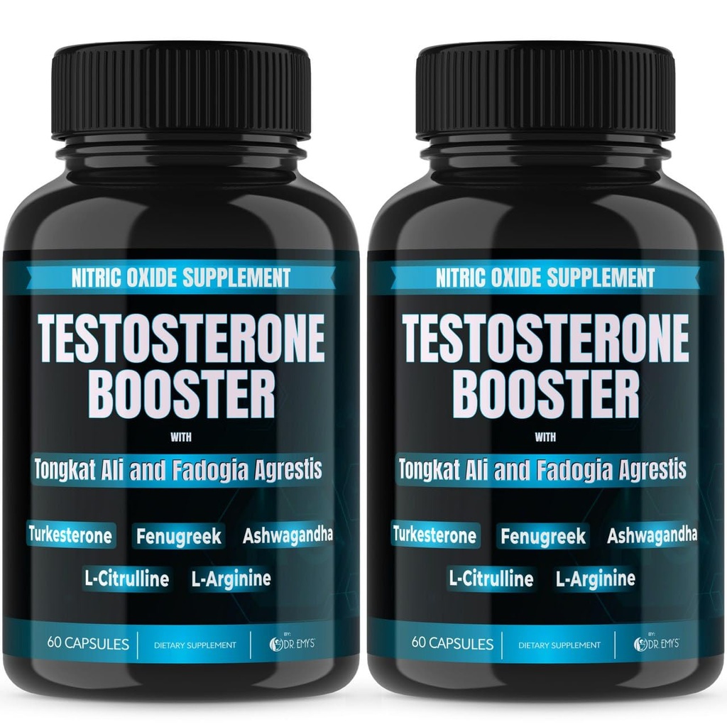 Dr. Emy's (2 paket Testosteron Booster-Tongkat Ali Fadogia Agressis dušikov oksid Ashwagandha dodatek za moške z L Arginine Citrulin Fenugreek - Turkesterone Pred Workout Pump (120 kapsul)