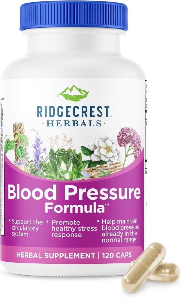 RidgeCrest Zeliščni tlak Herbal Formula, 12 Zelišč, Poria goba, Gastrodija, Gardenija, za srce, Žilne bolezni, Cirkulacija zdravje (120 Count)