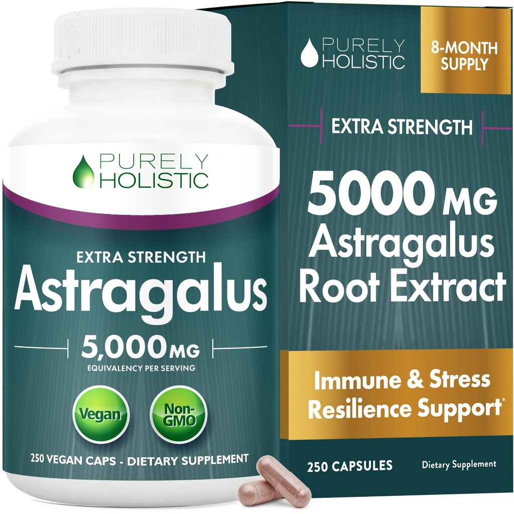 Astragalus Kapsule 5.000 mg - 250 kapsul, 8+ zaloga za mesec - Superior Jakost Astragalus Root Extract 20:1 - Ne GSO, Vegetarian & Vegan prijazno - podpira imunski sistem in kardiovaskularni