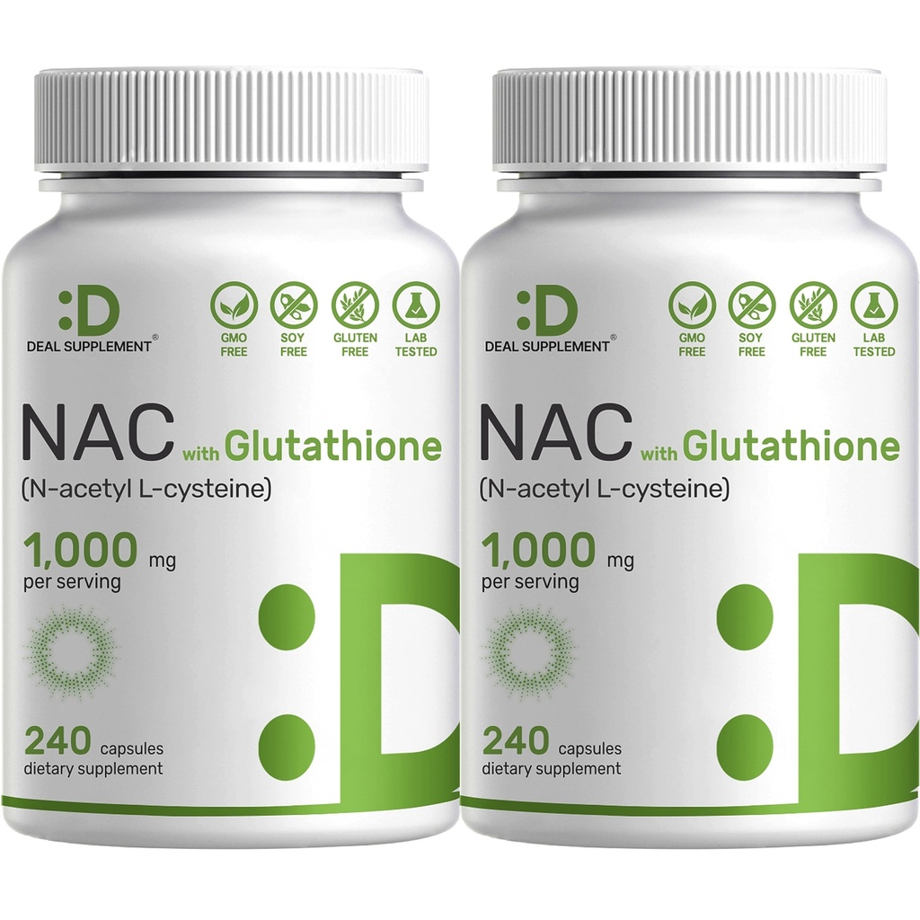 Pakiranje NAC dodatek (N- Acetil Cistein) 1.000 mg Serviranje z zmanjšanim glutationom, 480 kapsul