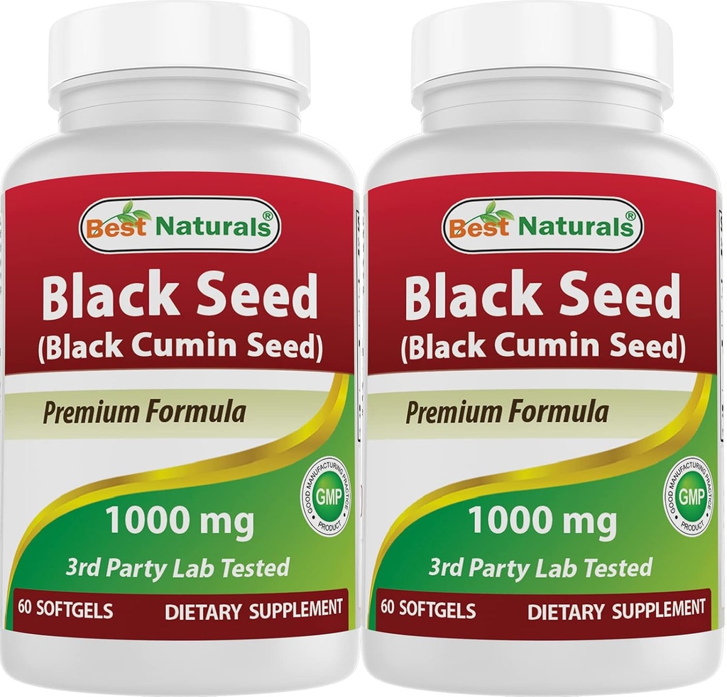 Najboljši naravni 2 pakiranji Kapsule iz črnega semena 1000 mg (ne-GMO) Nigella Sativa - 100% hladne tablete iz črnega kuminskega semena vsebuje zdravilo Thymoquinone 60 (skupaj 120 kapsul)