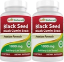 Najboljši naravni 2 pakiranji Kapsule iz črnega semena 1000 mg (ne-GMO) Nigella Sativa - 100% hladne tablete iz črnega kuminskega semena vsebuje zdravilo Thymoquinone 60 (skupaj 120 kapsul)