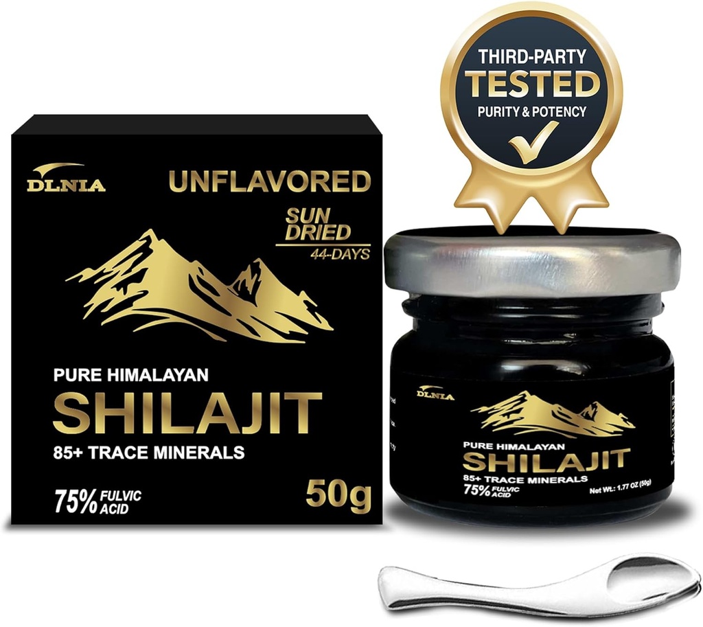 Verodostojni Shilajit Pure Himalajski organski Shilajit Resin dodatek- Zlato+ Stopnja s 85+ Trace Minerals s 75% Fulvična kislina, Skupna energijska in imunske podpore, Pure Shilajit za moške in ženske, 50g