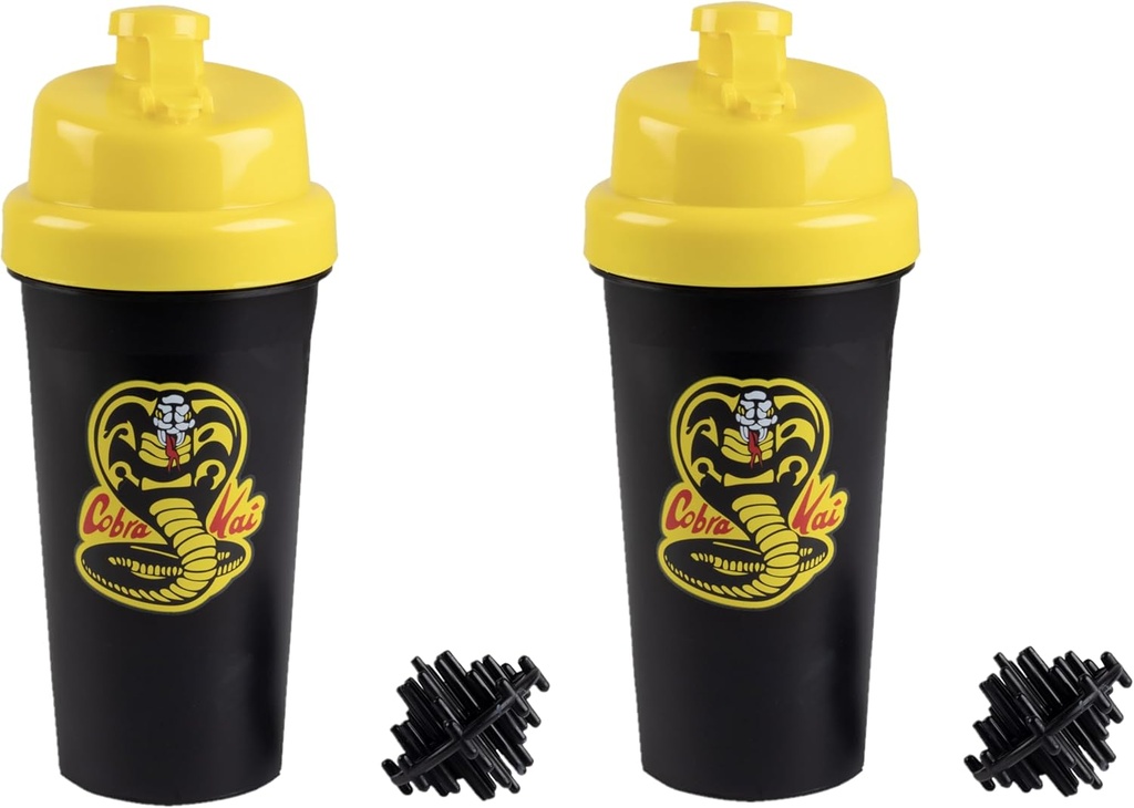 Karate Kid Cobra Kai 25oz Protein Shaker Steklenice za mešanice v prahu - pakiranje 2 - Odporen Lid Vijaki na Lids - Deluje za napitke, energijske pijače, vadbe Mešanice, Shakes - Uradno licencirano