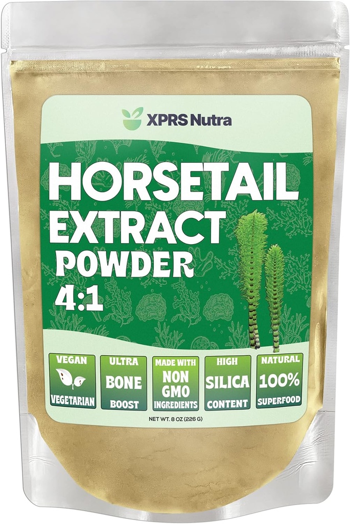 XPRS Nutra Horsetail Extract Prašek za lase, nohte in kosti - visoko močen korenski prašek za konjske repe - visoka vsebnost Silika za maksimalne rezultate - Veganski izvleček prijaznih horstail (8 oz)