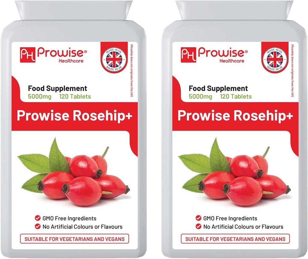 Rosehip Health+ (Pack of 2) 5000mg 120 tablet - UK Product GMP Zajamčena kakovost - primeren za vegetarijance in Vegane s Prowise Healthcare