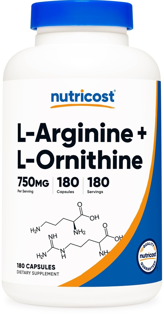Nutricost L- arginin L- ornitin 750 mg; 180 kapsul