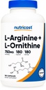 Nutricost L- arginin L- ornitin 750 mg; 180 kapsul