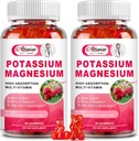 2 Pack Kalijev Magnezij dodatek Gumiji - Kalijev Citrat & Magnezij Glicinat za noge Cramps & mišice, Mood & Sprostitev, Energetska podpora z vitaminom B6, D3, C Raspberry aroma
