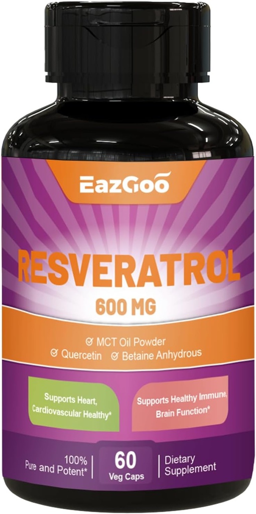 Resveratrol 600 mg, Trans-resveratrol dodatek, podpora za zdravljenje z antioksidanti, 60 kapsul