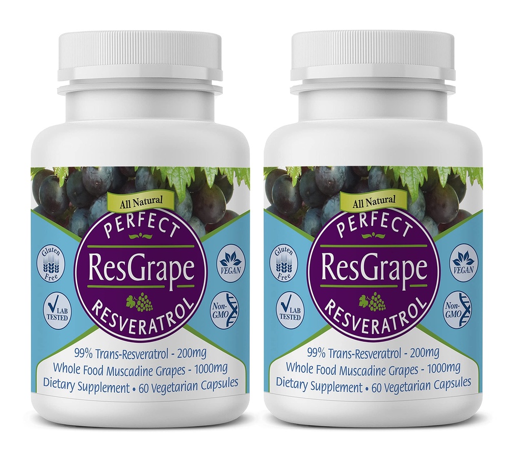 Popolni dodatki – Perfect ResGrape Resveratrol – 60 kapsul – Trans-Resveratrol & Organic Muscadine Grozdje - 2 pakiranji