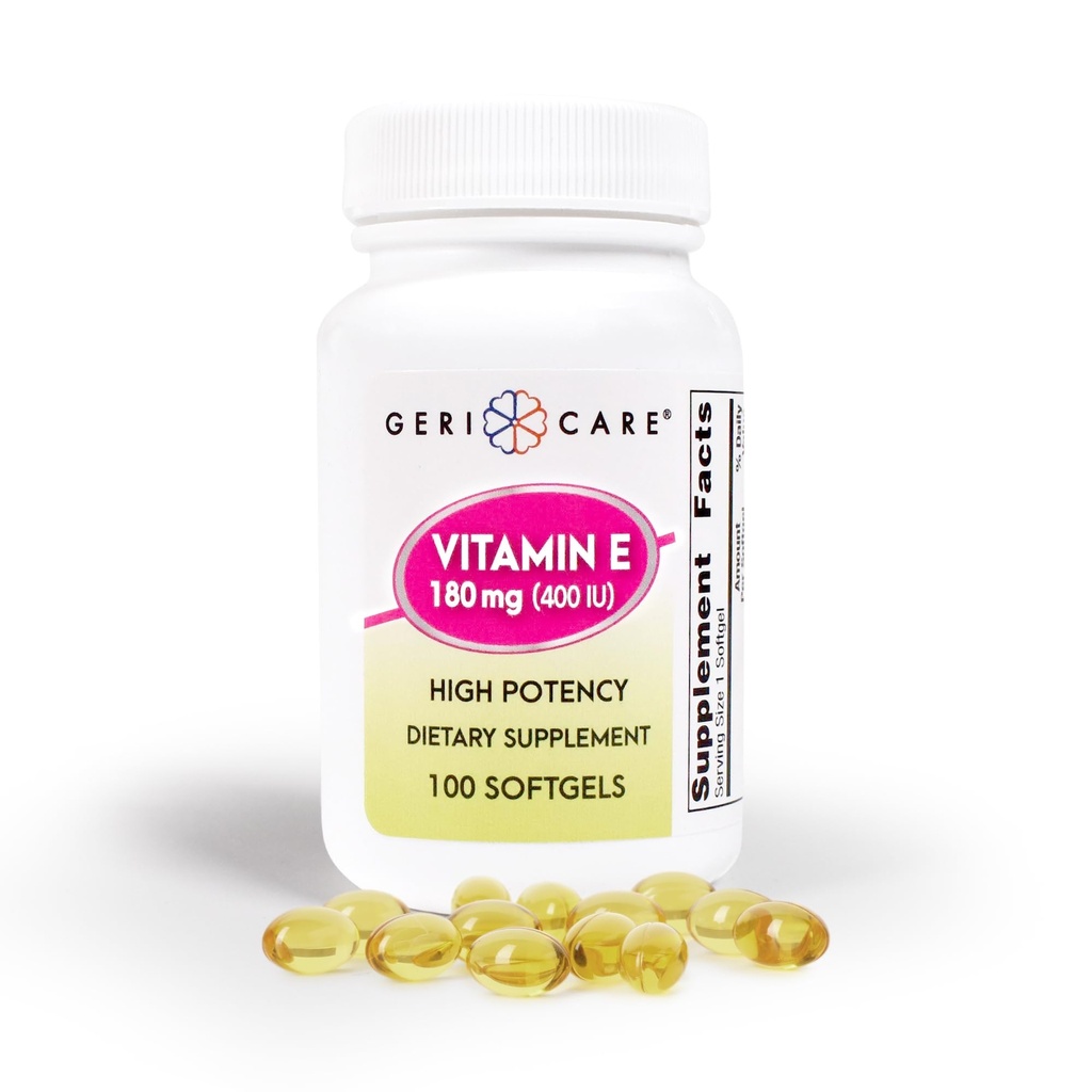 GeriCare visokopotezne kapsule vitamina E – 400 i.e. za podporo koži in imunskemu sistemu, 180mg 