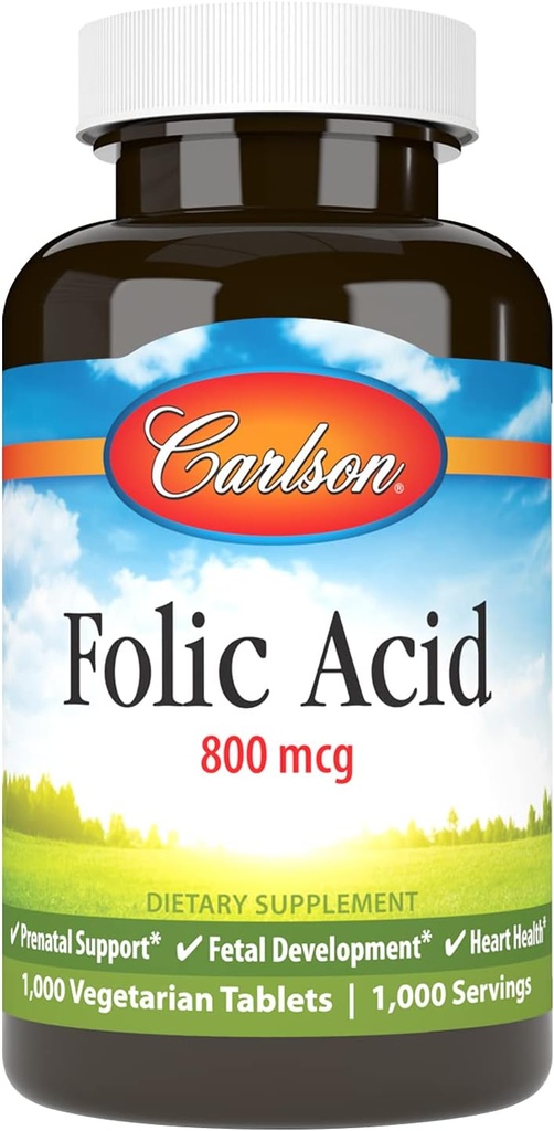Carlson - Folna kislina, 800 μg, zagotavlja pomembno prednatalno podporo, 1000 tablet