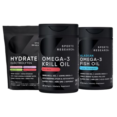 Športne raziskave Antarktika Krill Oil Omega 3 Mini-softgels 500mg s fosfolipidi, Choline, Astaksantin, Trojna moč Omega 3 Burpless Fish Oil 1250mg, Sugar Free Multi Flavor Hydrate Elektroliti