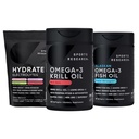 Športne raziskave Antarktika Krill Oil Omega 3 Mini-softgels 500mg s fosfolipidi, Choline, Astaksantin, Trojna moč Omega 3 Burpless Fish Oil 1250mg, Sugar Free Multi Flavor Hydrate Elektroliti