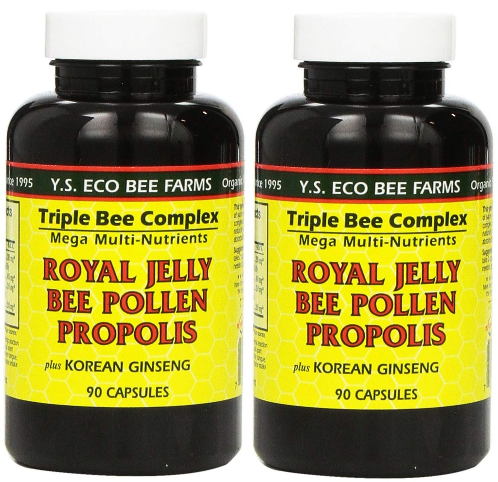 YS Eco Bee Farms, Royal Jelly Bee Pollen Propolis in Korejski ginseng, 90 kapsul (2 paket)
