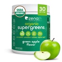 Zena Nutrition Organic Super Greens Powder, 70+ Superfoods, 0 Sladkor, 3G Fiber, Spirulina, Klorela, Gobe, Prebiotiki/Probiotiki, Prebavni encimi za Gut zdravje, Zelena Apple, 30 Servinges
