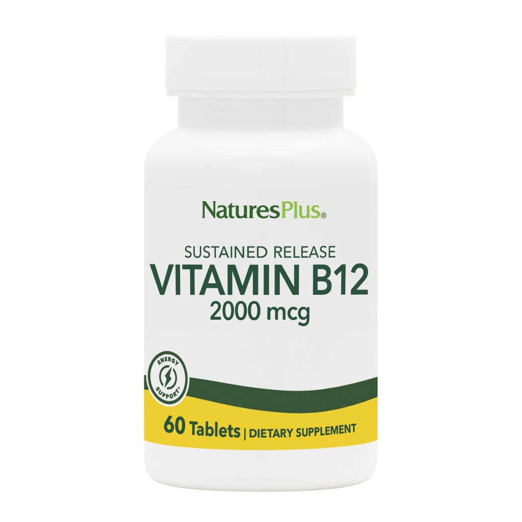 Natures Plus Vitamin B12 (metilkobalamin), trajen izpust - 2000 mcg, 60 Vegetarijanske tablete - Visoka moč podporo rdečih krvnih celic - naravni energijski ojačevalec - Gluten-free - 60 Serving