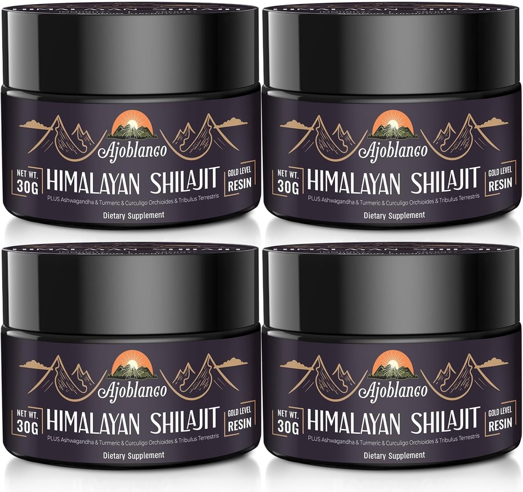 Ajoblanco 600mg Naravni Himalajski organski Shilajit Resin - Himalajski Gold Shilajit Resin z organsko ajurvedsko mešanico v visoki moči za energijo, moč in imuniteto, paket 4