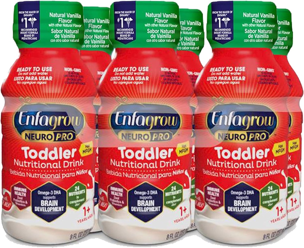 Enfagrow NeuroPro Toddler Nutritional Drink, Vanilla Flavor, Omega-3 DHA for Brain Support, Prebiotics & Vitamins for Immune Health, Ready-to-Use Bottles, 8 Fl Oz, 6 Count
