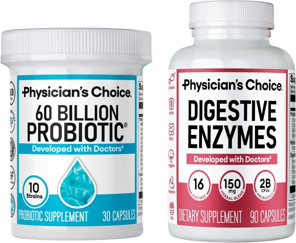 Izpit zdravnika - Optimal Gut Health Bundle: 60 milijard probiotiki + Prebavni encim 90ct za prebavne Comfort in imunske podpore
