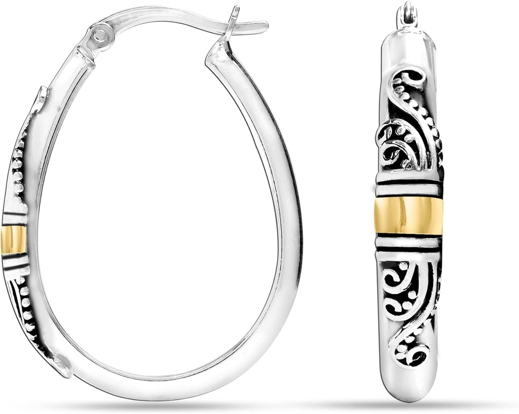 LeCalla 925 Sterling Silver Bali-Style Hoop uhani Lahek Click-Top antique dvoton beaded italijanski Bali slog uhani za ženske