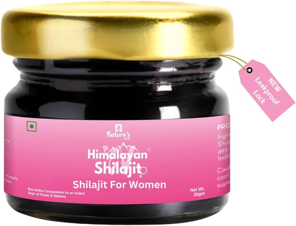 Narava je Vibe Pure Shilajit za ženske - Energija, moč, Hormonsko ravnovesje za ženske, Gold Grade A Shilajit Resin z Ašoko, Shatavari & Chastberry - 85+ Minerali - 60 Serviranje
