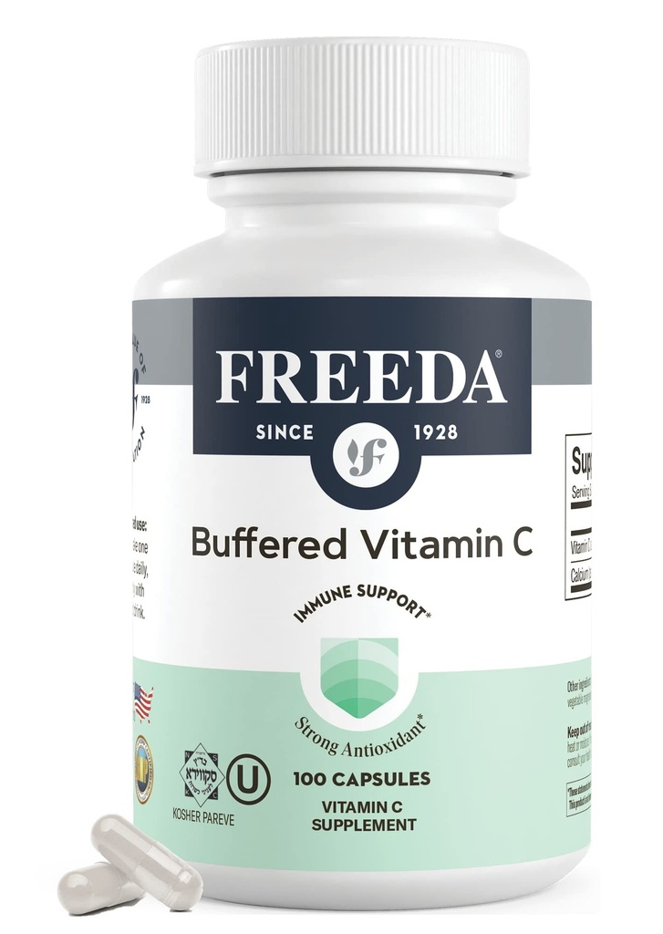 Vitamin C 500mg FREEDDA – neacidni kalcijev askorbat – Imunska podpora in antioksidant – Košir, Nežen na želodcu – 100 kapsul