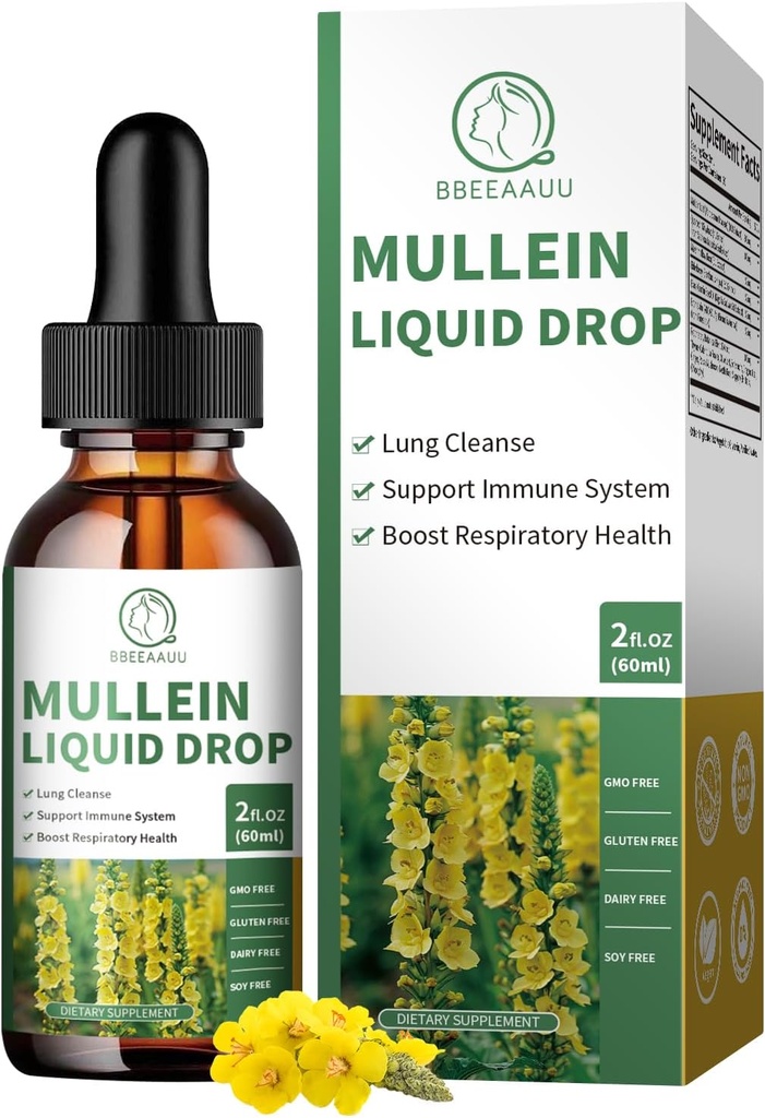 (2 paket) Mullein kapljice za pljuča, 16-v-1 Mullein Leaf Extract 800MG za čiščenje pljuč, dihala, imuniteta, s Quercetin, Marshmallow, Črna kumina semena, Starejše jagode, Non-GMO, 2 Fl Oz