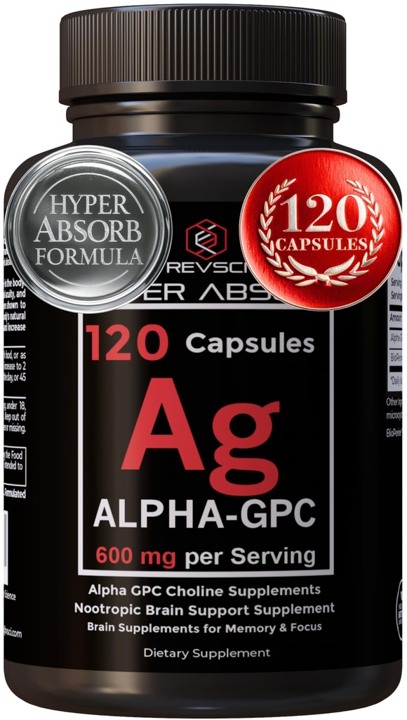 Alpha GPC Supplement & BioPerin za hiper Absorpcijo - 120 Count, Alpha-GPC 600mg na serviranje - Nootropiki za spomin, Fokus, Energija, & Drive - Choline dopolnila za povečanje acetilholin, Made in USA
