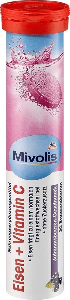 Mivolis železo + vitamin C šumeče tablete - prehranski dodatki 1 Pakiranje x 20 kosov 