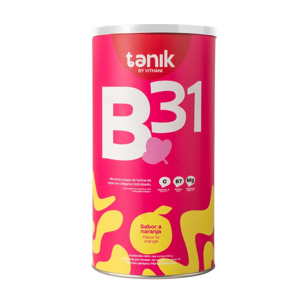 Vithani B31 Kologeno z magnezijevim citratom, vitaminom D, vitaminom E in biotinom – kolagen plus vitamin C za kožo, lase in nohte, oranžna aroma, 20 servingov