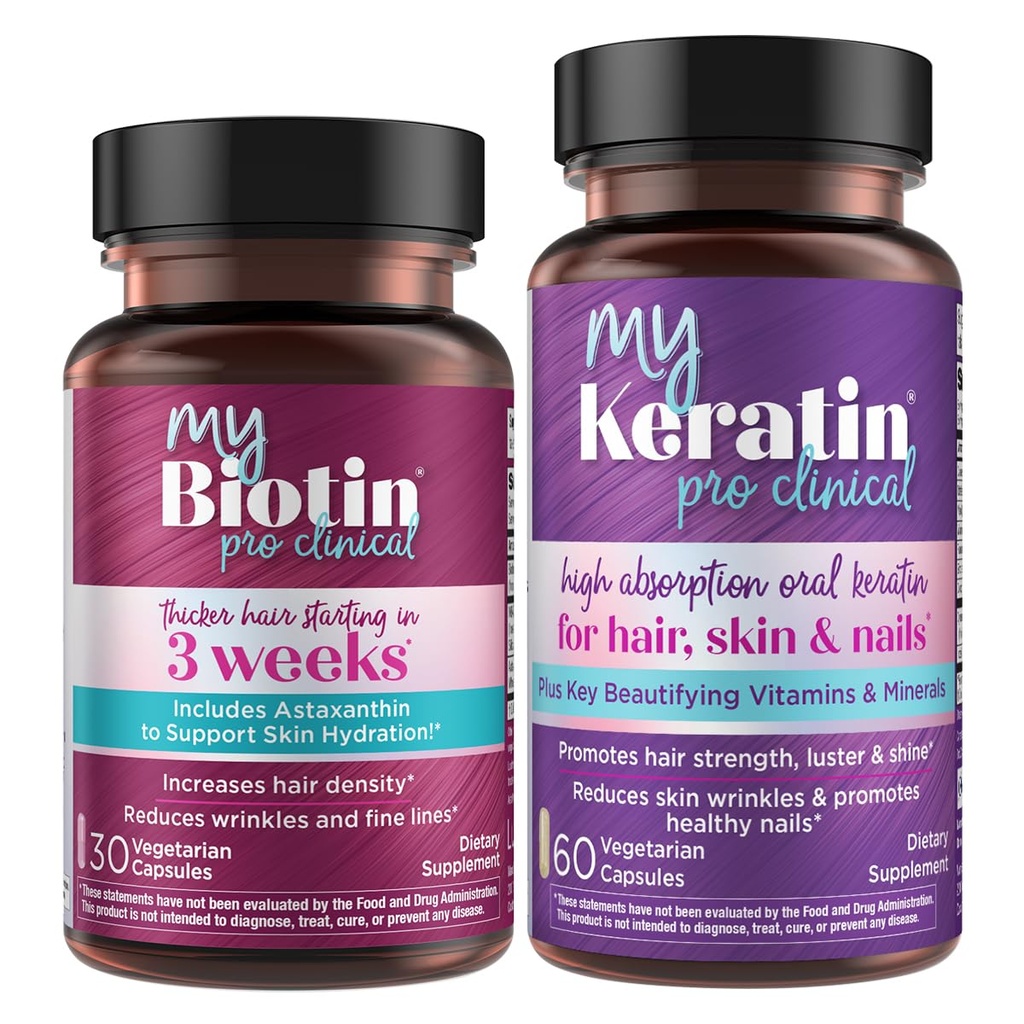 Izdelki za čistočo Bundle - MyBiotin ProClinical + MyKeratin Napredno zdravljenje las MyBiotin ProClinical (Biotin, MB40X Matrix, Astaksantin) - MyKeratin (Naslednja generacija keratin las, kože in nohti)