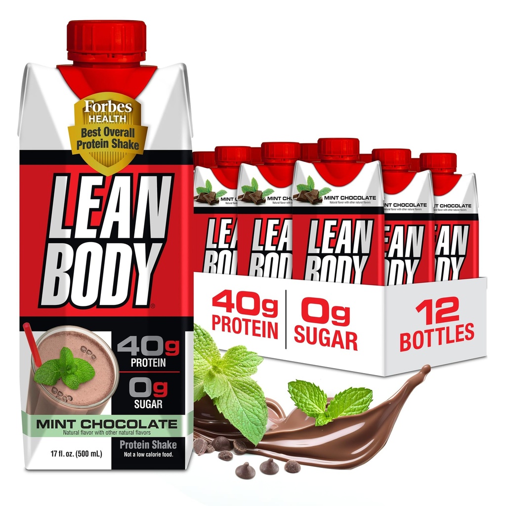 Labrada Lean Body Ready to Drink Chocolate Protein Shake, 40g beljakovin, sirotkine mešanice, 0 sladkor, Gluten brez, 22 Vitamini in minerali, (Reciklirna škatla & Lid - pakiranje po 12) LABRADA