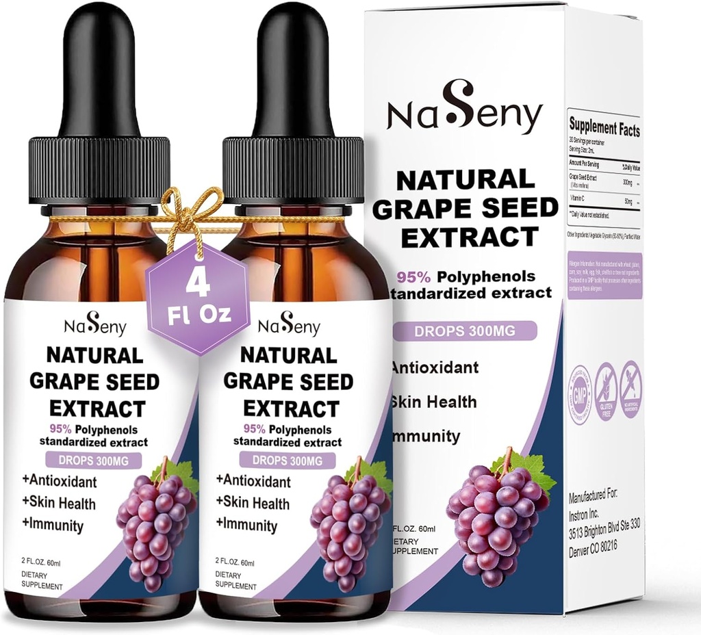 Ekstrakt grozdnih semen Tekoče kapljice Standardizirane na 95% Polifenoli-300 mg Grozdna semena Največja moč Standardizirana Tinktura, Visoka absorpcija Tekoči Vitis Vinifera Ekstrakt kapljice -Ne-GMO (2 steklenici)