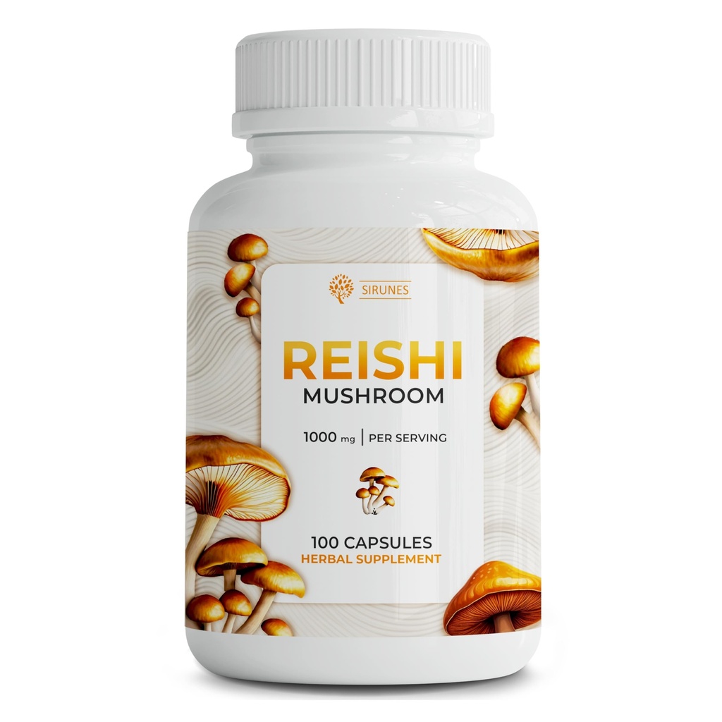 SIRUNES Reishi Gobe Kapsule – 100-Count Reishi Gobe dopolnilo za stres in imunske podpore – 1000mg Superživilske kapsule visoko močne Adaptogene gobe – ne-GMO in naravne