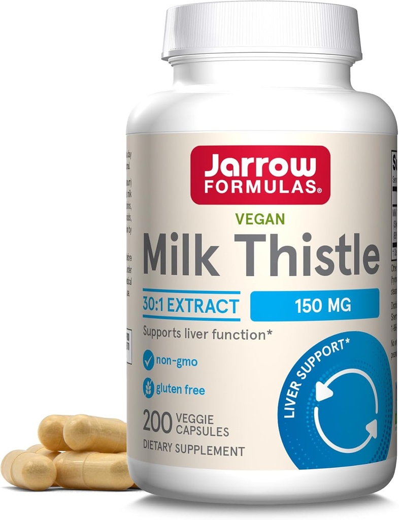 Jarrow Formulas Milk Thistle 150 mg - 200 Veggie Kapsule - antioksidant, ki podpira imunski odziv, delovanje jeter in glutation - do 200 Servingov