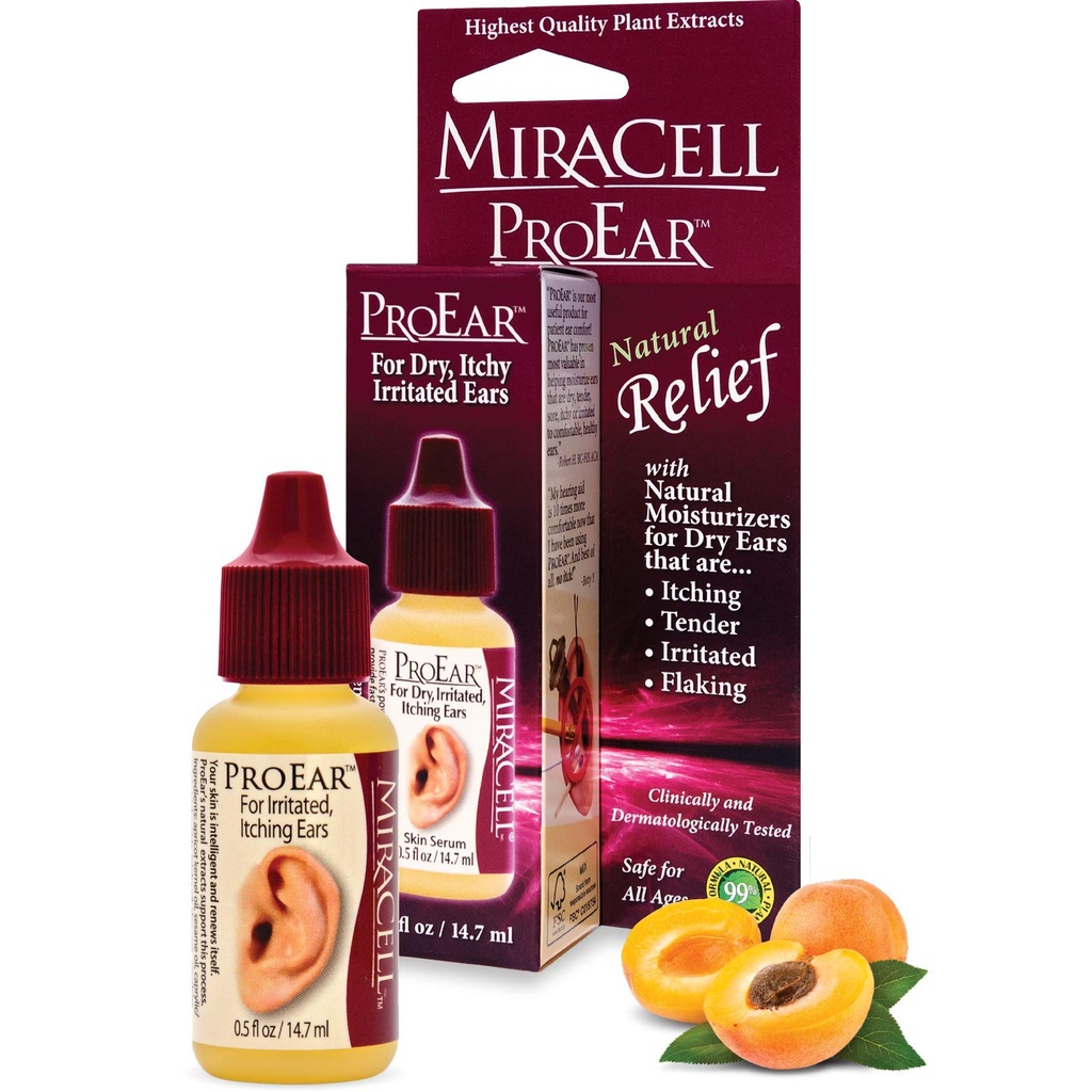 Miracell ProEar, kapljice za ušesa za srbeča ušesa, ušesni vosek Mehčalec, zamašena ušesa, suha ušesa, za odrasle dojenčke. 0,5oz