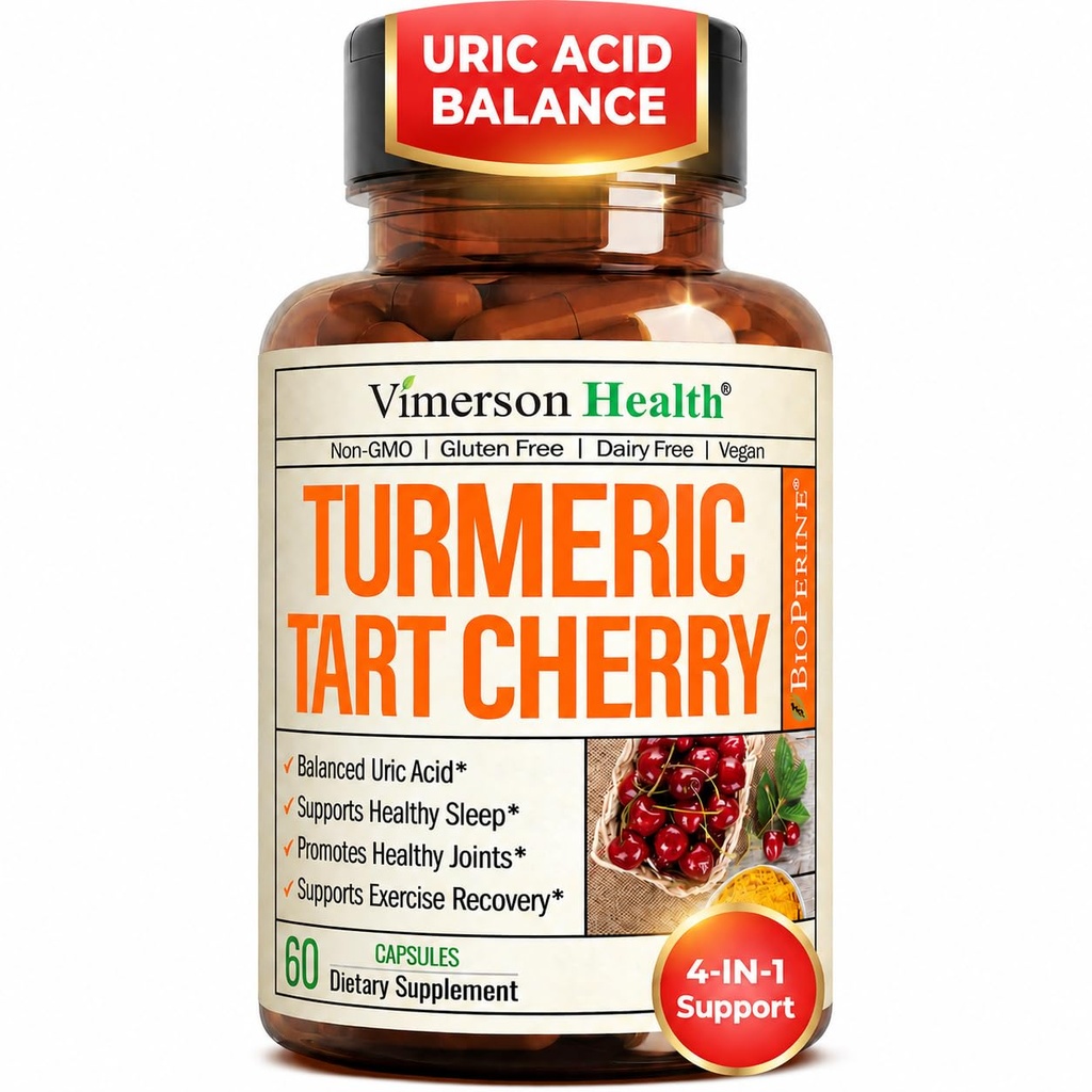 Kurkumin dodatek z 10:1 Tart Cherry Extract & Zelena Semena Izvleček - naravna sečna kislina ravnovesje, skupno zdravje in pomoč za spanje - Kurkumin s črno papriko. 60 Tart Cherry kapsule