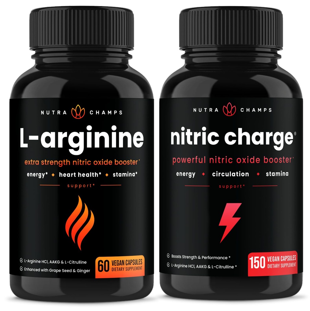 NutraChamps L-Arginin Kapsule in kapsule z dušikovim polnilom 2 paketa