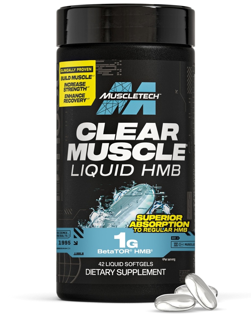 Muscletech HMB dopolnila 1000mg, Clear Muscle (42 Tekoči softgels) - Najvišja stopnja HMB za Lean Muscle & Recovery-HMB proste kisline mišice dodatek-Help zmanjšanje mišične razgradnje - pakiranje maj Vary