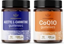 HERBAMAMA L-karnitin in CoQ10 komplet - paket 1500 mg acetil L-karnitina & 200 mg koencim Q10 Gumies - vegan, ne-GMO, želatina-free - 2 pakiranji