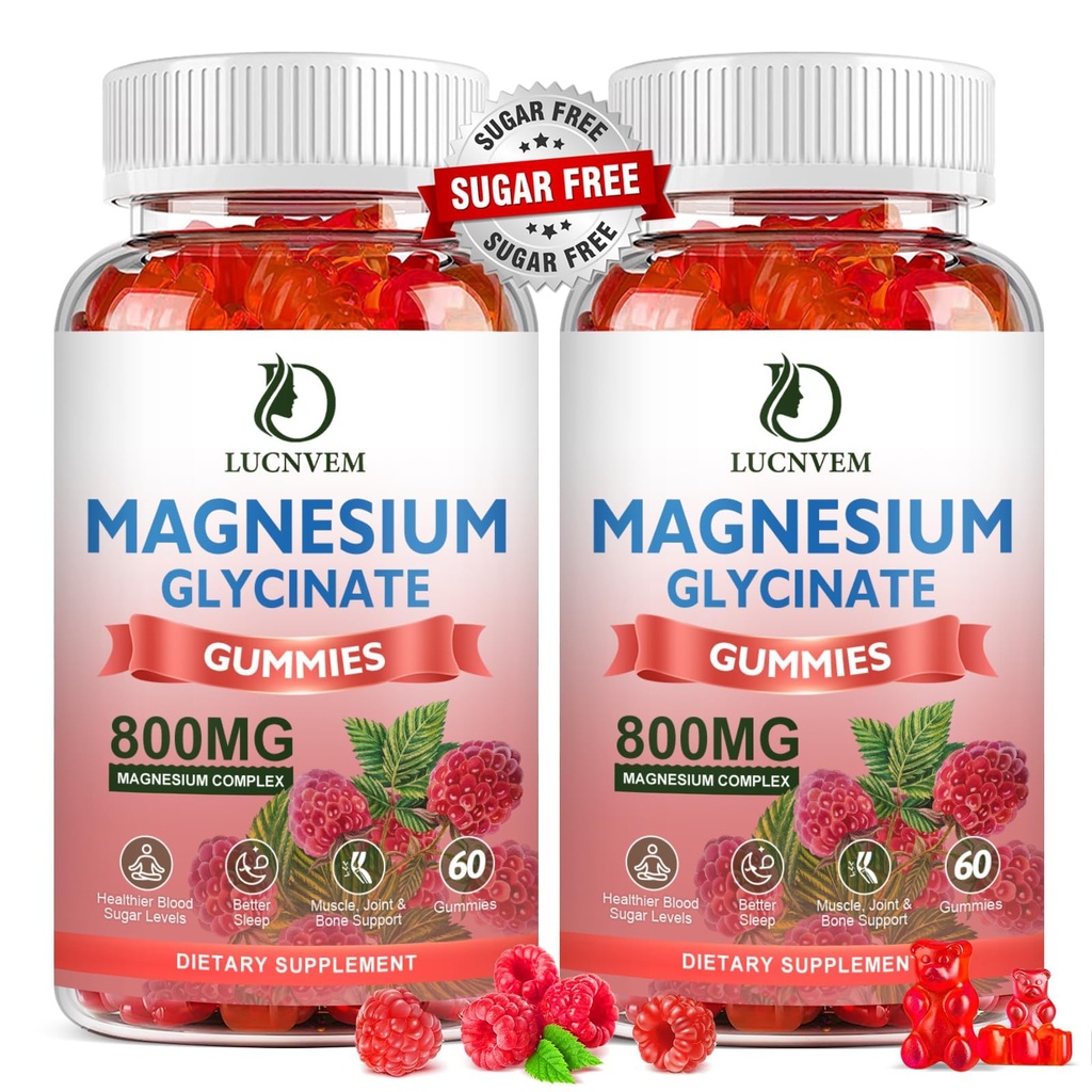 (2 paket brez sladkorja Magnezij Glycinate Gumies, 500mg Magnezijev Glicinat z 200mg magnezijevega malata, Taurat, Oksid, COQ10, Vitamin B6 in D3, Sleep & Calm Support, 120 Raspberry Gumies