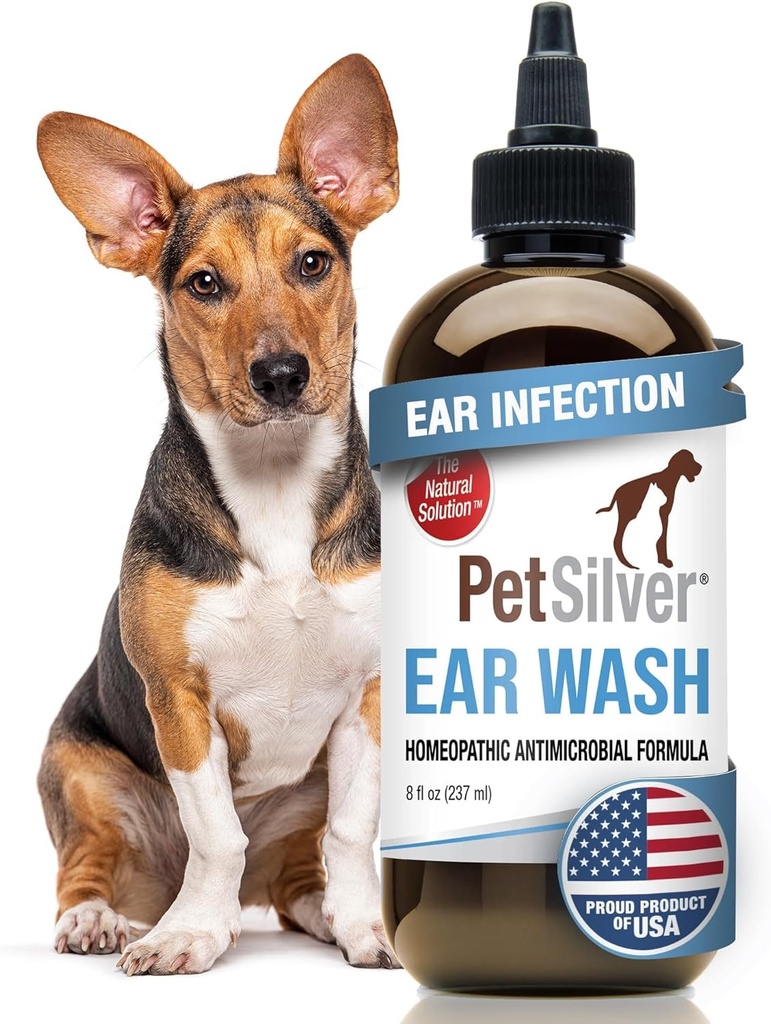 PetSilver Dog rešitev za čiščenje ušes – Nežna Uha Pranje za pse in mačke s keliranim srebrom – Otic Rinse Formula Targets Wax Building, Smrdeči Odor, in Srbeča ali dražilnih območij - Made in USA - 8 fl oz