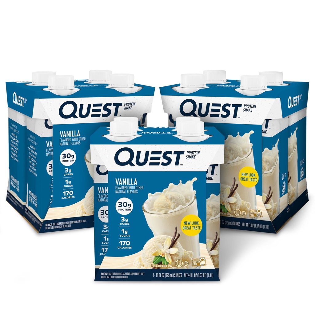 Quest Nutrition Pripravljen za pitje Vanilla Protein Shake, 30g Beljakovine, 3g neto ogljikovih hidratov, Gluten Free, Keto prijazno, 11 fl.oz 4 Count (Pack of 3)