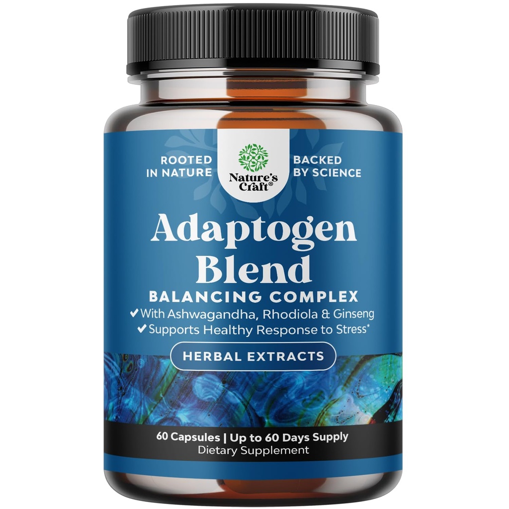 Herbal Adaptogen Mood Supplement - Umirjanje Adaptogeni dopolnilo za stres & Cortisol upravljanje z Ashwagandha Rhodiola Rosea & Maca Root - Vegan Non GSO & Daytime Friendly - 60ct