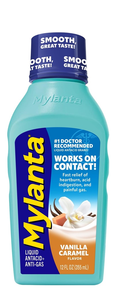 Mylanta Zgaga in plin Relief, tekoči antacid, Vanilla Caramel Flavor, 12 Fluid Ounce